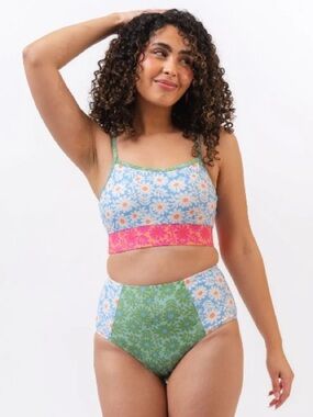Lime Ricki Matching Swimsuit Set Bralette High Waisted Bottoms XS/S Daisy Patch